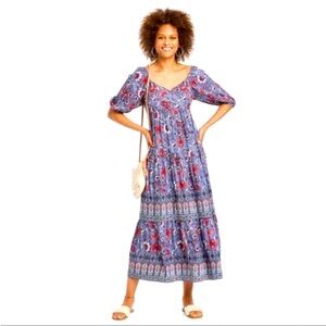 Knox Rose Maxi Dress Blue Floral Boho Peasant Cottagecore Puff Sleeve Si…